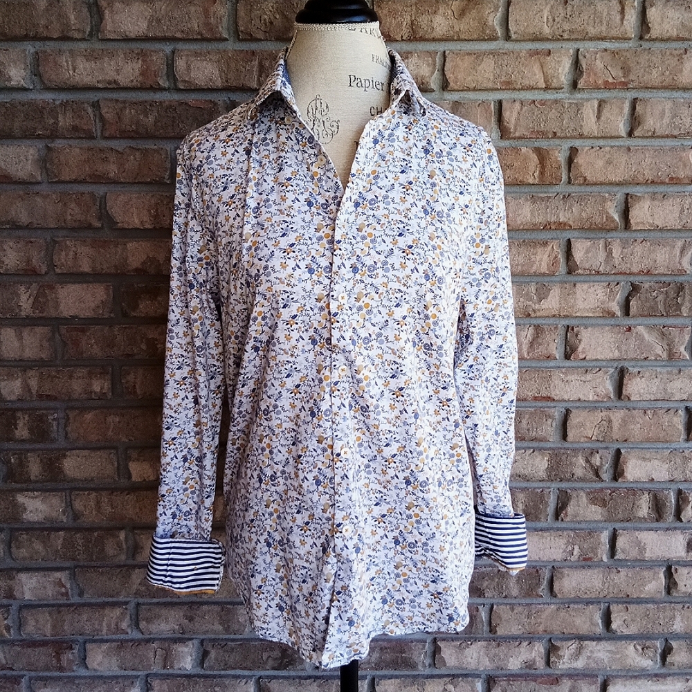 Denim & Flower Ricky Singh Flower Print Cotton Long Sleeve Button Down Shirt.